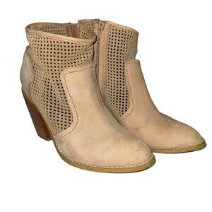 Gray Saks Fifth Avenue Tan Mesh Nubuck Boots Side Zip Size 9.5 Women's